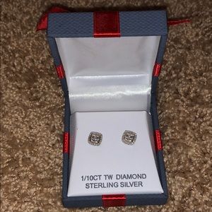 Square 1/10CT TW Diamond Earrings, Sterling Silver